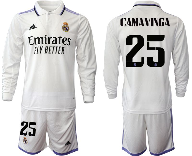 Men 2022-2023 Club Real Madrid home long sleeve white 25 Soccer Jersey